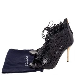 Oscar De La Renta Black Laser Cut Leather Lace Up Booties Size 39 For Women -Oscar de la Renta Sales Shop luxury women oscar de la rentaslug used shoes p485221 001