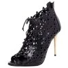Oscar De La Renta Black Laser Cut Leather Lace Up Booties Size 39 For Women