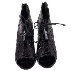 Oscar De La Renta Black Laser Cut Leather Lace Up Booties Size 39 For Women -Oscar de la Renta Sales Shop luxury women oscar de la rentaslug used shoes p485221 005