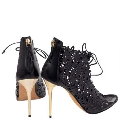 Oscar De La Renta Black Laser Cut Leather Lace Up Booties Size 39 For Women -Oscar de la Renta Sales Shop luxury women oscar de la rentaslug used shoes p485221 006