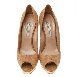 Oscar De La Renta Beige Leather Peep Toe Pumps Size 38.5 For Women -Oscar de la Renta Sales Shop luxury women oscar de la rentaslug used shoes p493207 004