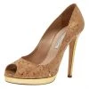 Oscar De La Renta Beige Leather Peep Toe Pumps Size 38.5 For Women
