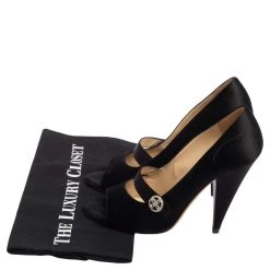 Oscar De La Renta Black Satin Peep Toe Crystal Embellished Buckle Pumps Size 38.5 For Women -Oscar de la Renta Sales Shop luxury women oscar de la rentaslug used shoes p498718 003