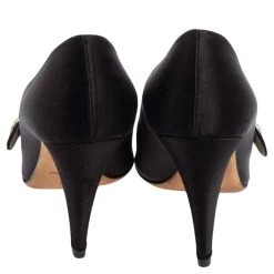 Oscar De La Renta Black Satin Peep Toe Crystal Embellished Buckle Pumps Size 38.5 For Women -Oscar de la Renta Sales Shop luxury women oscar de la rentaslug used shoes p498718 008