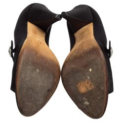 Oscar De La Renta Black Satin Peep Toe Crystal Embellished Buckle Pumps Size 38.5 For Women -Oscar de la Renta Sales Shop luxury women oscar de la rentaslug used shoes p498718 009