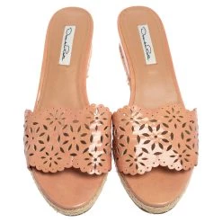 Oscar De La Renta Pink Patent Leather Wedge Sandals Size 39.5 For Women -Oscar de la Renta Sales Shop luxury women oscar de la rentaslug used shoes p532853 002