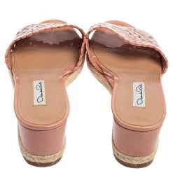 Oscar De La Renta Pink Patent Leather Wedge Sandals Size 39.5 For Women -Oscar de la Renta Sales Shop luxury women oscar de la rentaslug used shoes p532853 004