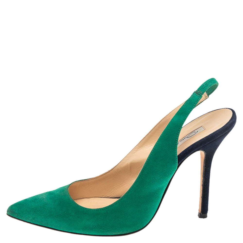 Oscar De La Renta Green/Blue Suede Slingback Sandals Size 36.5 For Women 4 Oscar De La Renta Green/Blue Suede Slingback Sandals Size 36.5 For Women - Image 2