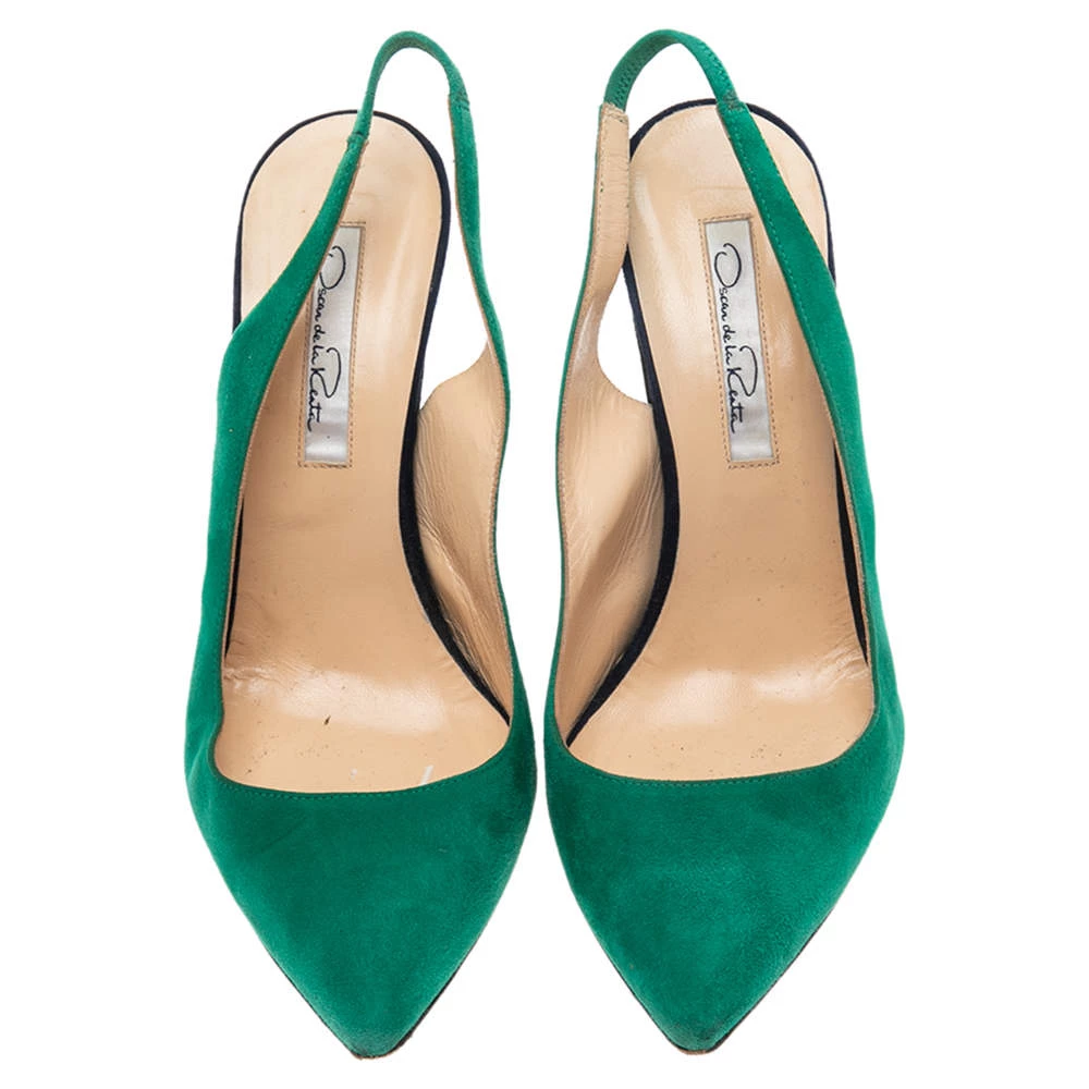 Oscar De La Renta Green/Blue Suede Slingback Sandals Size 36.5 For Women 5 Oscar De La Renta Green/Blue Suede Slingback Sandals Size 36.5 For Women - Image 3