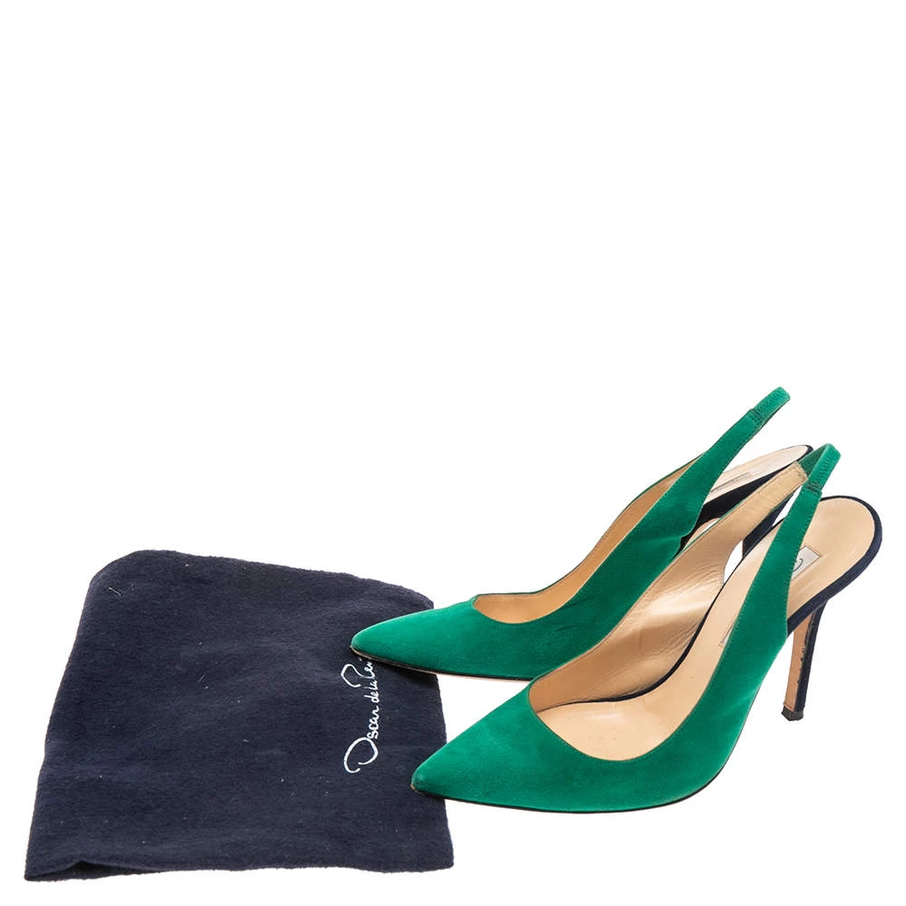 Oscar De La Renta Green/Blue Suede Slingback Sandals Size 36.5 For Women 10 Oscar De La Renta Green/Blue Suede Slingback Sandals Size 36.5 For Women - Image 8