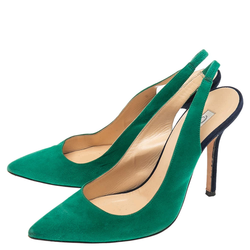 Oscar De La Renta Green/Blue Suede Slingback Sandals Size 36.5 For Women 6 Oscar De La Renta Green/Blue Suede Slingback Sandals Size 36.5 For Women - Image 4