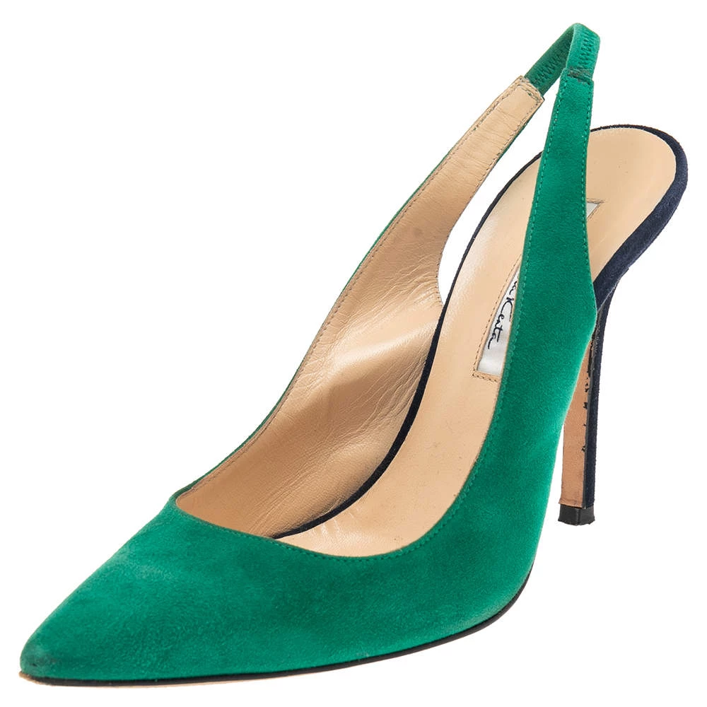 Oscar De La Renta Green/Blue Suede Slingback Sandals Size 36.5 For Women 3 Oscar De La Renta Green/Blue Suede Slingback Sandals Size 36.5 For Women