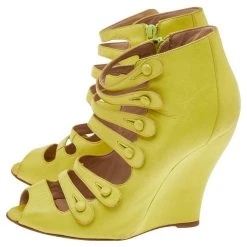 Oscar De La Renta Yellow Leather Caged Ankle Length Wedge Sandals Size 39 For Women -Oscar de la Renta Sales Shop luxury women oscar de la rentaslug used shoes p559270 003
