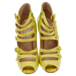 Oscar De La Renta Yellow Leather Caged Ankle Length Wedge Sandals Size 39 For Women -Oscar de la Renta Sales Shop luxury women oscar de la rentaslug used shoes p559270 005