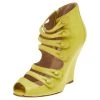 Oscar De La Renta Yellow Leather Caged Ankle Length Wedge Sandals Size 39 For Women