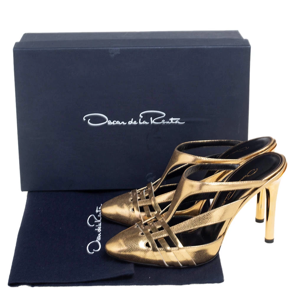 Oscar De La Renta Metallic Gold Leather Carmen Mule Sandals Size 36 For Women 10 Oscar De La Renta Metallic Gold Leather Carmen Mule Sandals Size 36 For Women - Image 8