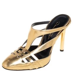 Oscar De La Renta Metallic Gold Leather Carmen Mule Sandals Size 36 For Women