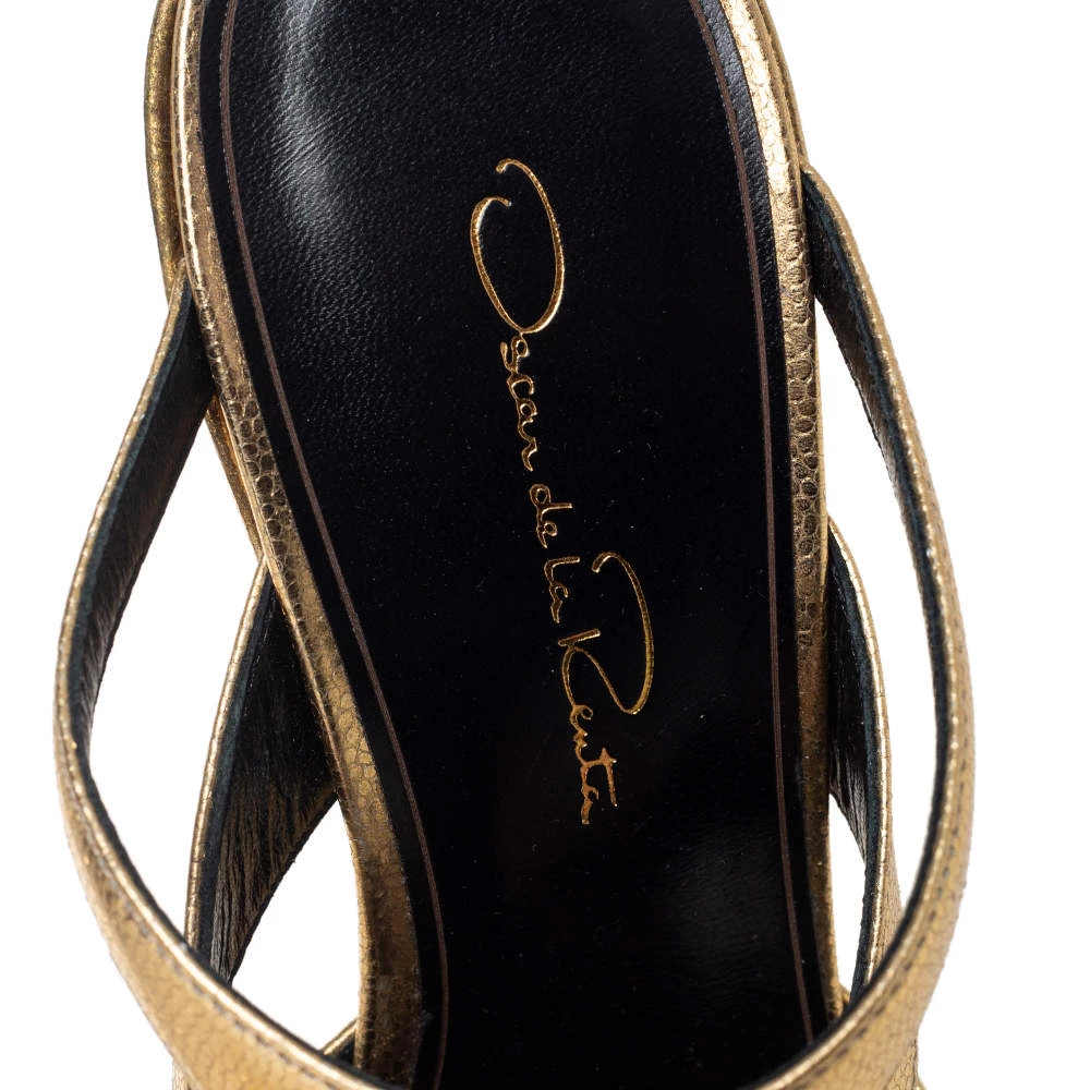 Oscar De La Renta Metallic Gold Leather Carmen Mule Sandals Size 36 For Women 9 Oscar De La Renta Metallic Gold Leather Carmen Mule Sandals Size 36 For Women - Image 7
