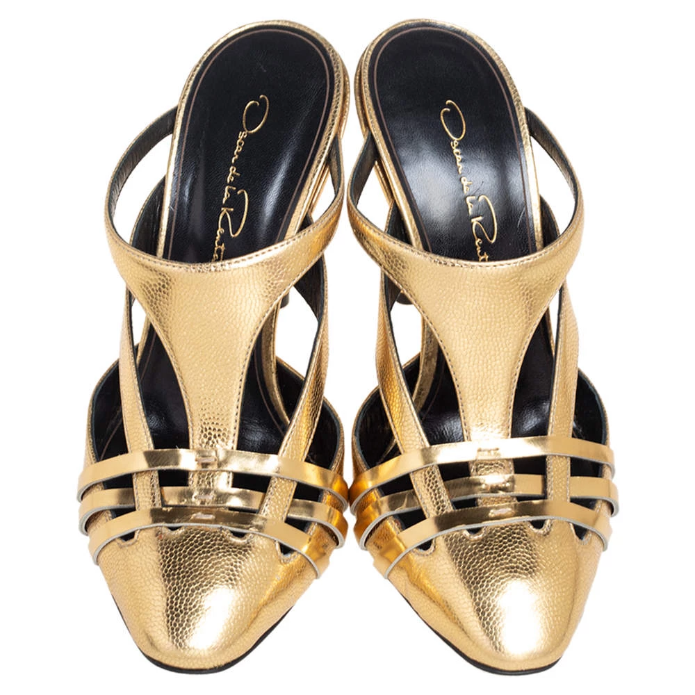 Oscar De La Renta Metallic Gold Leather Carmen Mule Sandals Size 36 For Women 5 Oscar De La Renta Metallic Gold Leather Carmen Mule Sandals Size 36 For Women - Image 3
