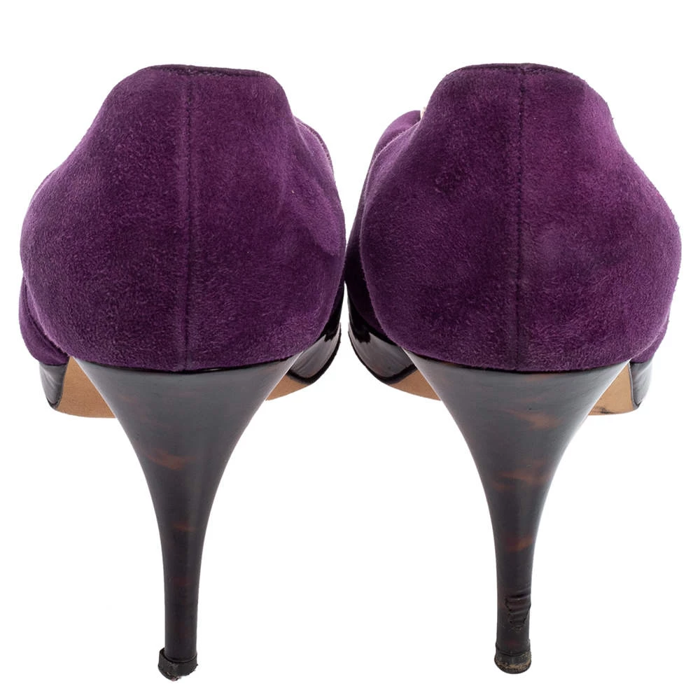 Oscar De La Renta Purple Suede Jewel Embellished Peep-Toe Pumps Size 38.5 For Women 7 Oscar De La Renta Purple Suede Jewel Embellished Peep-Toe Pumps Size 38.5 For Women - Image 5