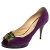 Oscar De La Renta Purple Suede Jewel Embellished Peep-Toe Pumps Size 38.5 For Women -Oscar de la Renta Sales Shop luxury women oscar de la rentaslug used shoes p559672 003