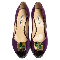Oscar De La Renta Purple Suede Jewel Embellished Peep-Toe Pumps Size 38.5 For Women 12 Oscar De La Renta Purple Suede Jewel Embellished Peep-Toe Pumps Size 38.5 For Women -Oscar de la Renta Sales Shop luxury women oscar de la rentaslug used shoes p559672 009