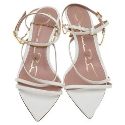 Oscar De La Renta White Leather Ankle Strap Sandals Size 37.5 For Women -Oscar de la Renta Sales Shop luxury women oscar de la rentaslug used shoes p562026 1641363245 006
