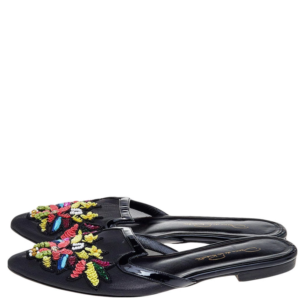 Oscar De La Renta Black Mesh And Patent Leather Embellished Flat Mules Size 37.5 For Women 6 Oscar De La Renta Black Mesh And Patent Leather Embellished Flat Mules Size 37.5 For Women - Image 4