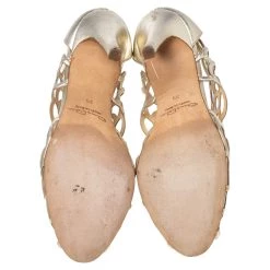 Oscar De La Renta Golden Leather Gladia Cage Peep Toe Sandals Size 39 For Women -Oscar de la Renta Sales Shop luxury women oscar de la rentaslug used shoes p566894 006