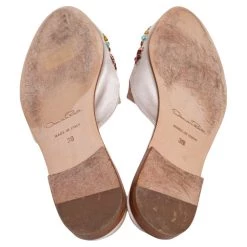 Oscar De La Renta Ivory Embellished Satin Calista Flat Mules Size 39 For Women -Oscar de la Renta Sales Shop luxury women oscar de la rentaslug used shoes p578782 001