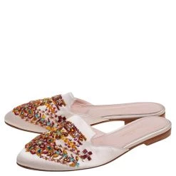 Oscar De La Renta Ivory Embellished Satin Calista Flat Mules Size 39 For Women -Oscar de la Renta Sales Shop luxury women oscar de la rentaslug used shoes p578782 005