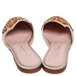 Oscar De La Renta Ivory Embellished Satin Calista Flat Mules Size 39 For Women -Oscar de la Renta Sales Shop luxury women oscar de la rentaslug used shoes p578782 007