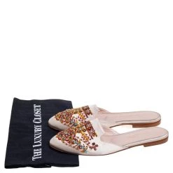 Oscar De La Renta Ivory Embellished Satin Calista Flat Mules Size 39 For Women -Oscar de la Renta Sales Shop luxury women oscar de la rentaslug used shoes p578782 009