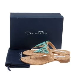 Oscar De La Renta Beige Leather Embellished Flat Sandals Size 37.5 For Women -Oscar de la Renta Sales Shop luxury women oscar de la rentaslug used shoes p585175 001