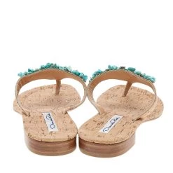 Oscar De La Renta Beige Leather Embellished Flat Sandals Size 37.5 For Women -Oscar de la Renta Sales Shop luxury women oscar de la rentaslug used shoes p585175 003