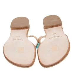 Oscar De La Renta Beige Leather Embellished Flat Sandals Size 37.5 For Women -Oscar de la Renta Sales Shop luxury women oscar de la rentaslug used shoes p585175 008