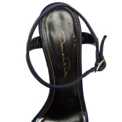 Oscar De La Renta Navy Blue Satin Lemmy Embellished Ankle Strap Sandals Size 37.5 For Women -Oscar de la Renta Sales Shop luxury women oscar de la rentaslug used shoes p586290 004