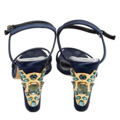 Oscar De La Renta Navy Blue Satin Lemmy Embellished Ankle Strap Sandals Size 37.5 For Women -Oscar de la Renta Sales Shop luxury women oscar de la rentaslug used shoes p586290 005