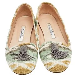 Oscar De La Renta Multicolor Canvas Beaded Tassel Ballet Flats Size 38.5 For Women -Oscar de la Renta Sales Shop luxury women oscar de la rentaslug used shoes p586893 004