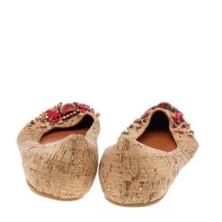 Oscar De La Renta Beige Leather Embellished Flats Size 37.5 For Women -Oscar de la Renta Sales Shop luxury women oscar de la rentaslug used shoes p589291 003