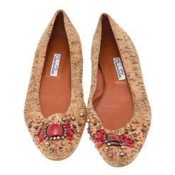Oscar De La Renta Beige Leather Embellished Flats Size 37.5 For Women -Oscar de la Renta Sales Shop luxury women oscar de la rentaslug used shoes p589291 004