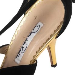 Oscar De La Renta Black/Gold Nubuck And Leather Intertwined Ankle Strap Sandals Size 36 For Women -Oscar de la Renta Sales Shop luxury women oscar de la rentaslug used shoes p595442 001