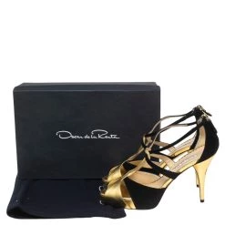 Oscar De La Renta Black/Gold Nubuck And Leather Intertwined Ankle Strap Sandals Size 36 For Women -Oscar de la Renta Sales Shop luxury women oscar de la rentaslug used shoes p595442 002