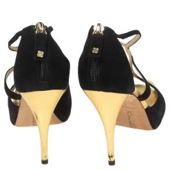 Oscar De La Renta Black/Gold Nubuck And Leather Intertwined Ankle Strap Sandals Size 36 For Women -Oscar de la Renta Sales Shop luxury women oscar de la rentaslug used shoes p595442 007