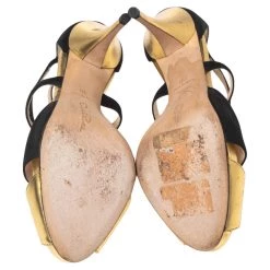 Oscar De La Renta Black/Gold Nubuck And Leather Intertwined Ankle Strap Sandals Size 36 For Women -Oscar de la Renta Sales Shop luxury women oscar de la rentaslug used shoes p595442 008