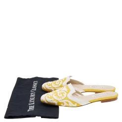Oscar De La Renta White/Yellow Raffia Flat Spanish Mules Sandals Size 38 For Women -Oscar de la Renta Sales Shop luxury women oscar de la rentaslug used shoes p601183 004