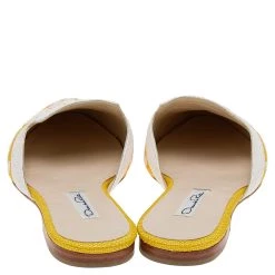 Oscar De La Renta White/Yellow Raffia Flat Spanish Mules Sandals Size 38 For Women -Oscar de la Renta Sales Shop luxury women oscar de la rentaslug used shoes p601183 007