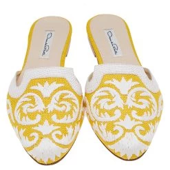 Oscar De La Renta White/Yellow Raffia Flat Spanish Mules Sandals Size 38 For Women -Oscar de la Renta Sales Shop luxury women oscar de la rentaslug used shoes p601183 008