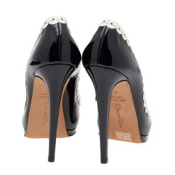 Oscar De La Renta Black/Cream Patent Leather Bow Peep Toe Pumps Size 40 For Women -Oscar de la Renta Sales Shop luxury women oscar de la rentaslug used shoes p612508 003
