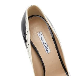 Oscar De La Renta Black/Cream Patent Leather Bow Peep Toe Pumps Size 40 For Women -Oscar de la Renta Sales Shop luxury women oscar de la rentaslug used shoes p612508 005